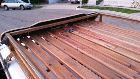 Custom roof rack made from reclaimed wood.